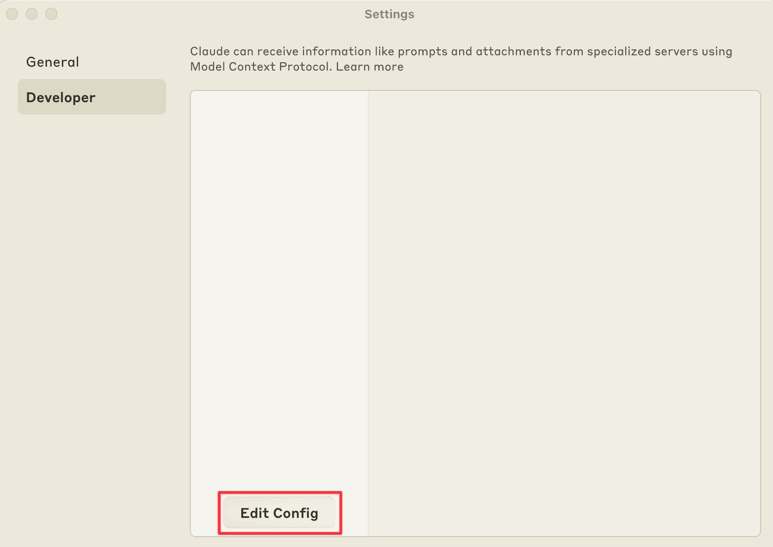 Claude.app showing the Developer Mode setting