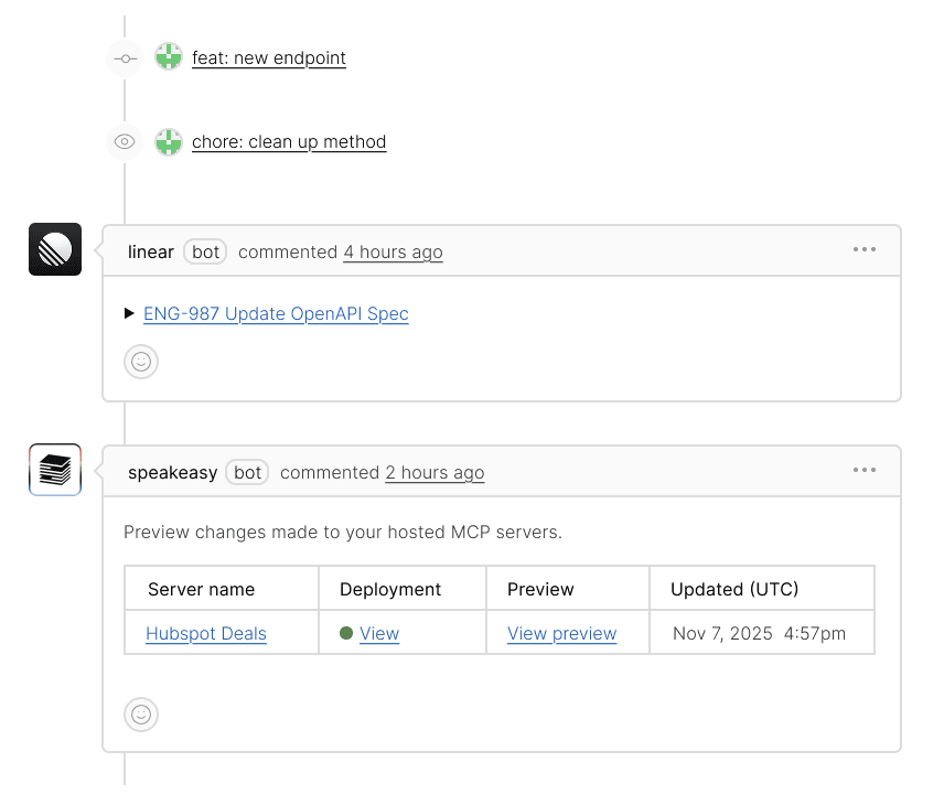 GitHub UI showing comment with preview link